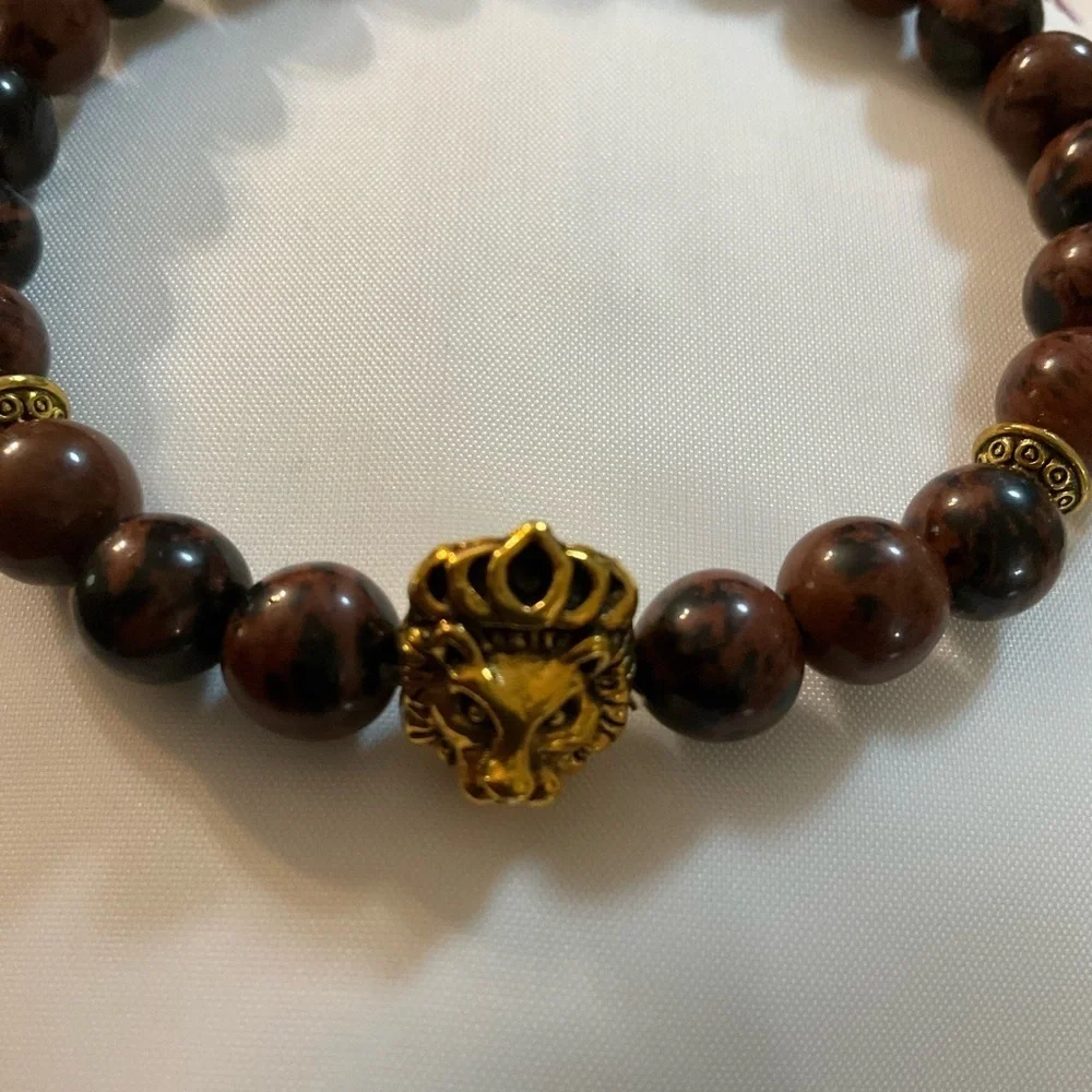 Hand Crafted Bracelet Brown Lion Bead Gemstone Stretch